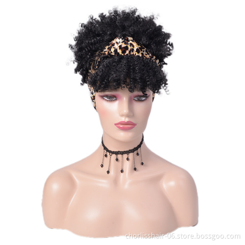 Wholesale Cheap Ombre Turban Wig Afro Short Headband Wigs Kinky Curly Synthetic Wig With Headband Attached For Black Women